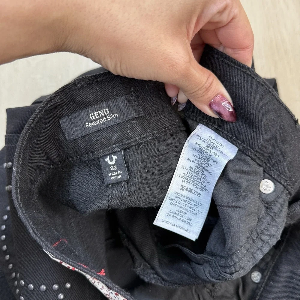 NEW True Religion Geno‎ Stud Slim Jeans Mens 32 Black Rinse Relaxed Slim NWT